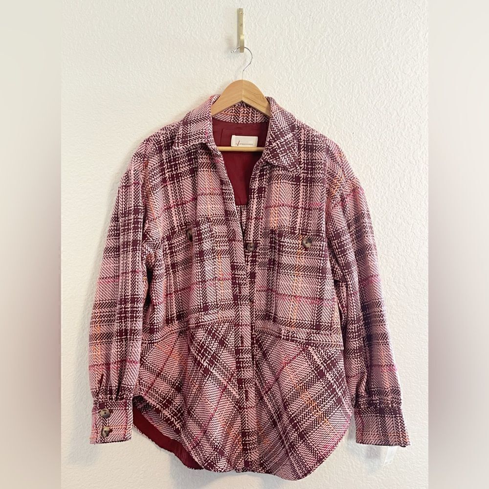 ANTHROPOLOGIE Hudson Plaid Shirt Jacket tweed Shacket NWT Large - Picture 3 of 10